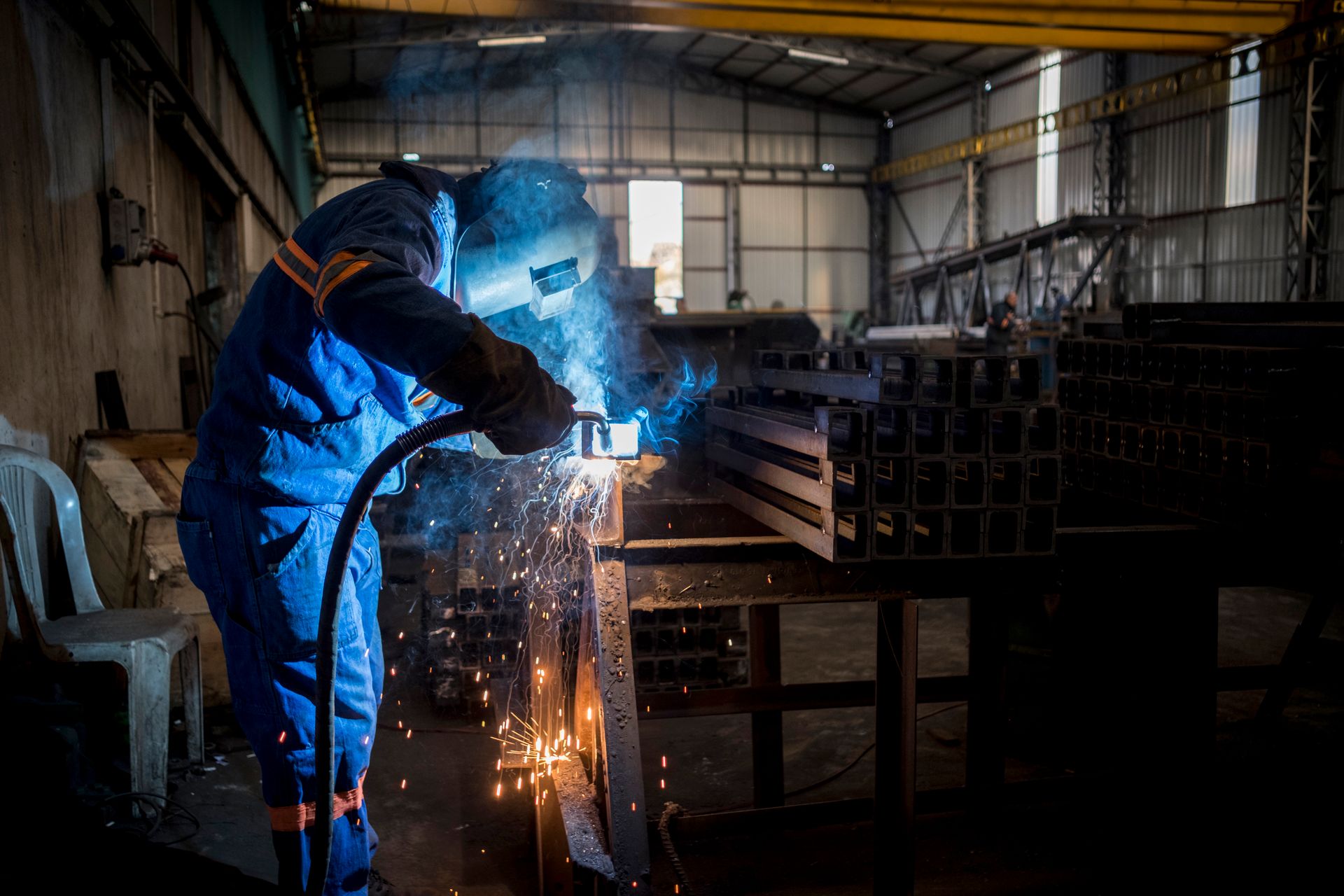 Welder working in a workshop